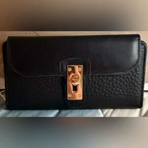 NWT 100% Vegan Leather Black Clutch Wallet with Separations and Gold Hardware